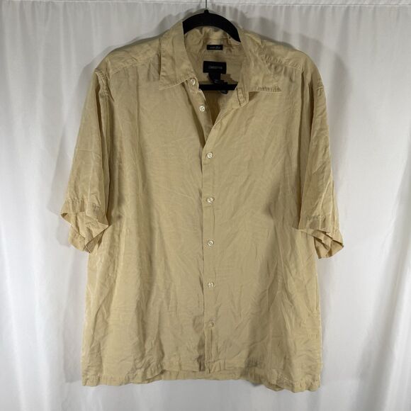 Claiborne Hawaiian 100% Silk Shirt Men's XL Solid Yellow Button Up Short Sleeve - Picture 1 of 10